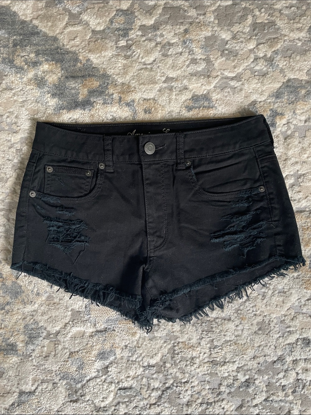 American Eagle Outfitters Black Distressed Frayed Hem Jean Shorts